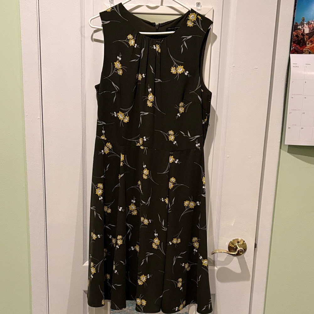 Floral Sleeveless Dress - Black and Yellow